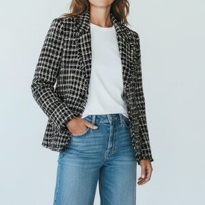 Silkland Black Cream Tweed Plaid Silk Suit Jacket blazer
Old Money classic